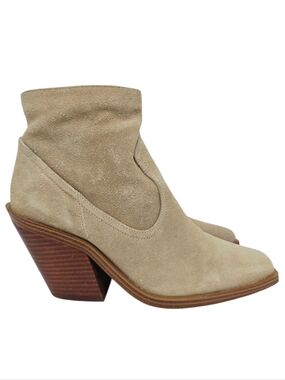 Vince Camuto Amtinda Square Toe Block Heel Leather Bootie Tortilla 9.5